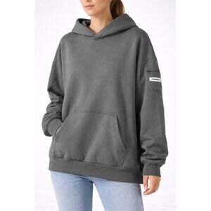 Comfrt Charcoal Gray Oversized Hoodie M Utility Sleeve Pocket Heavyweight